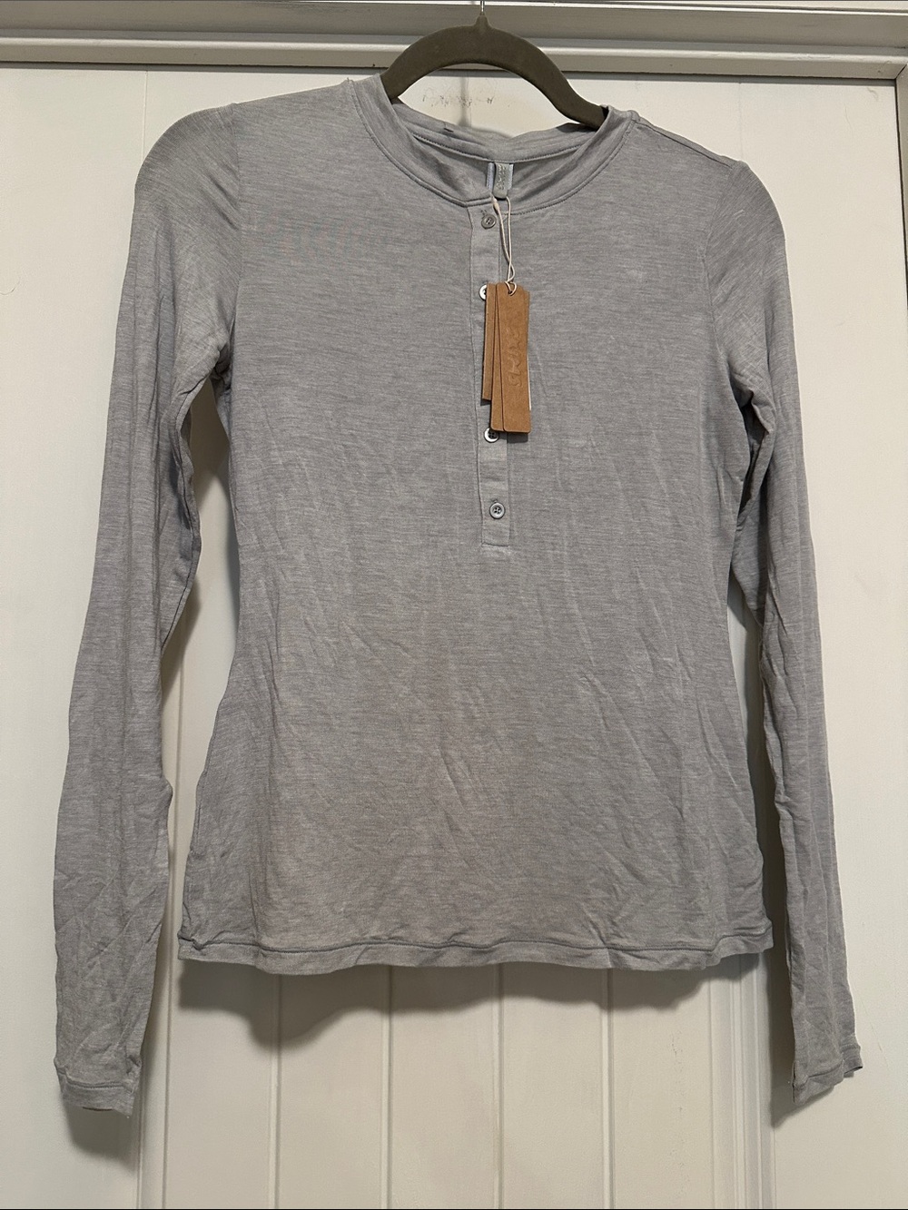 SKIMS Sheer Modal Light Gray Long Sleeve Henley NWT